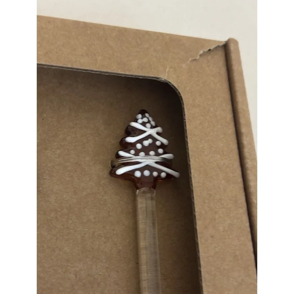 Pottery Barn Gingerbread Icon Glass Stir Sticks, Set Of Four Stirrers NEW
